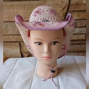 Somher Hats Pink and Cream Crochet Sun Hat_Med
